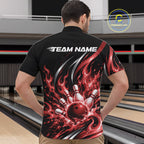 Custom Red Flame Bowling Quarter Zip Shirt, Bowling Tournament Jersey Bowler Outfit