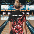 Custom Red Flame Bowling Quarter-Zip, Bowling Tournament Jersey Bowler Outfit
