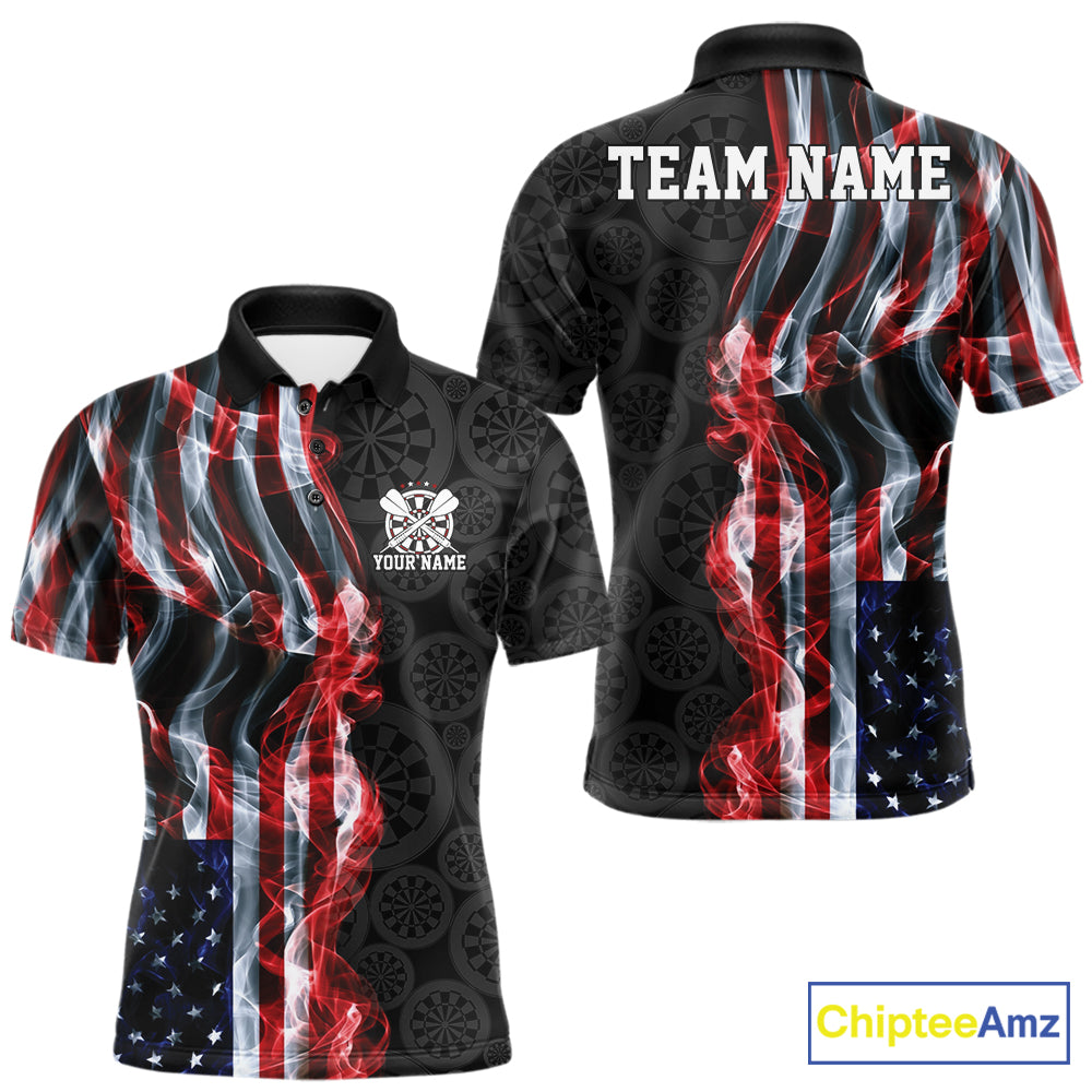 Custom Patriotic American Flag Smoke Flame Dart Team Polo Shirt, US Dart Jersey