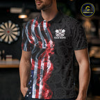 Custom Patriotic American Flag Smoke Flame Dart Team Polo Shirt, US Dart Jersey