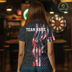 Custom Patriotic American Flag Smoke Flame Dart Team Polo Shirt, US Dart Jersey