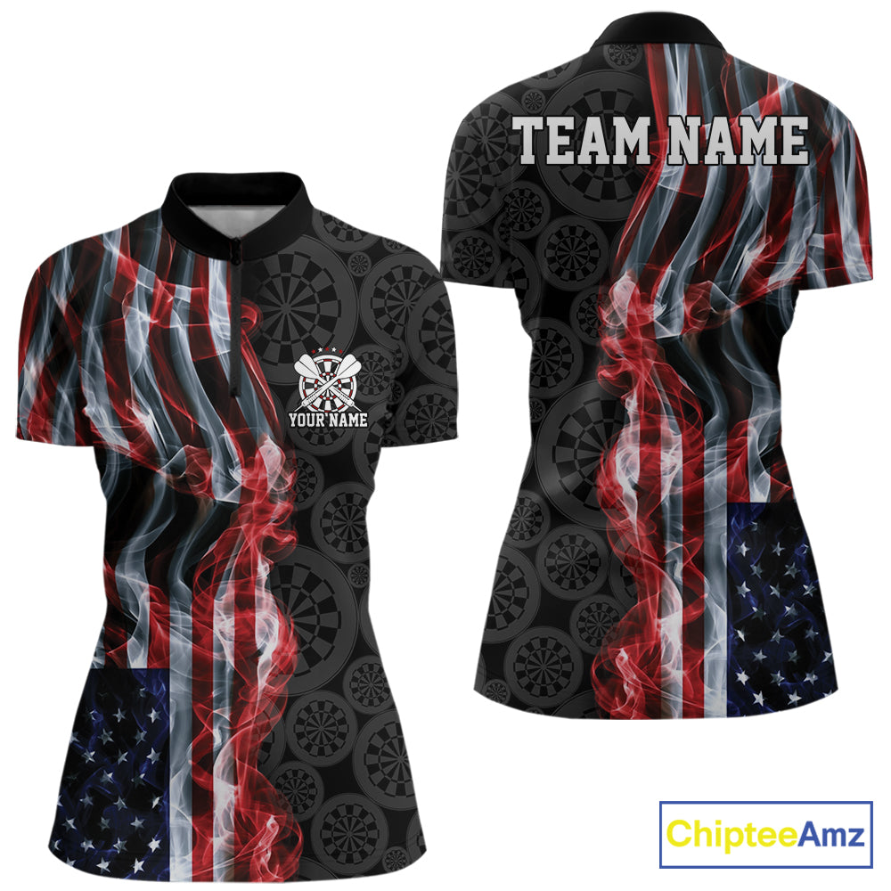 Custom Patriotic American Flag Smoke Flame Dart Quarter-Zip Shirt, US Dart Jersey