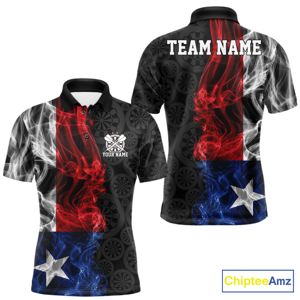 Custom Patriotic Texas State Flag Smoke Flame Dart Team Polo Shirt, Dart Jersey