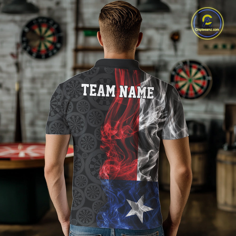 Custom Patriotic Texas State Flag Smoke Flame Dart Team Polo Shirt, Dart Jersey