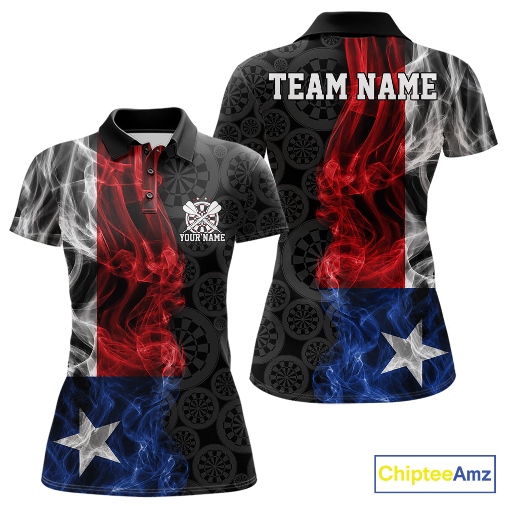 Custom Patriotic Texas State Flag Smoke Flame Dart Team Polo Shirt, Dart Jersey