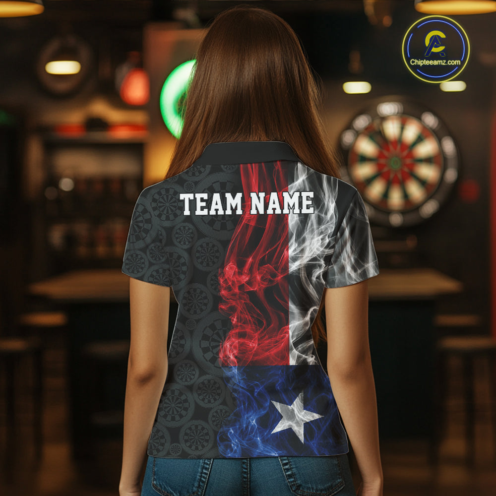 Custom Patriotic Texas State Flag Smoke Flame Dart Team Polo Shirt, Dart Jersey