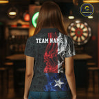 Custom Patriotic Texas State Flag Smoke Flame Dart Team Polo Shirt, Dart Jersey