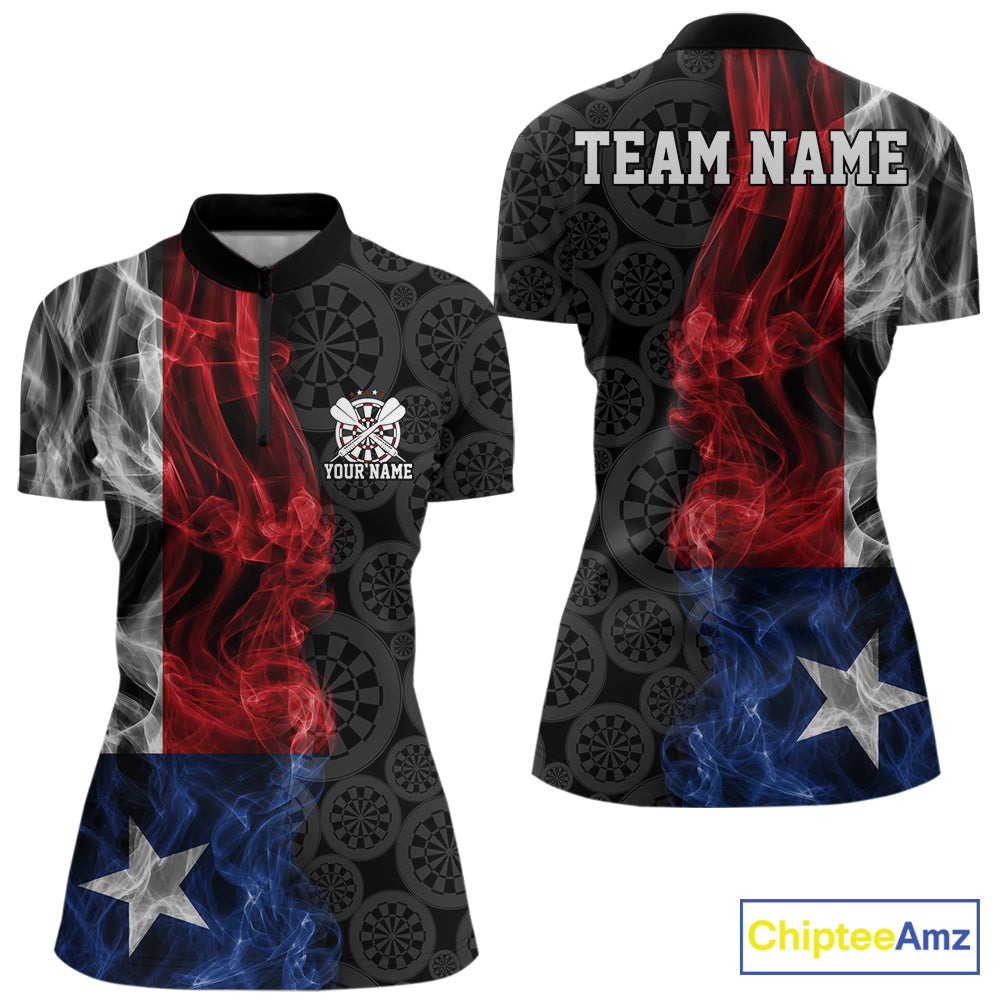 Custom Patriotic Texas State Flag Smoke Flame Dart Quarter-Zip Shirt, Dart Jersey