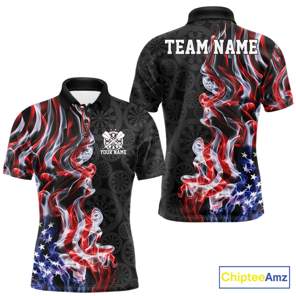 Custom Patriotic American Flag Smoke Flame Dart Team Polo Shirt
