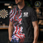 Custom Patriotic American Flag Smoke Flame Dart Team Polo Shirt