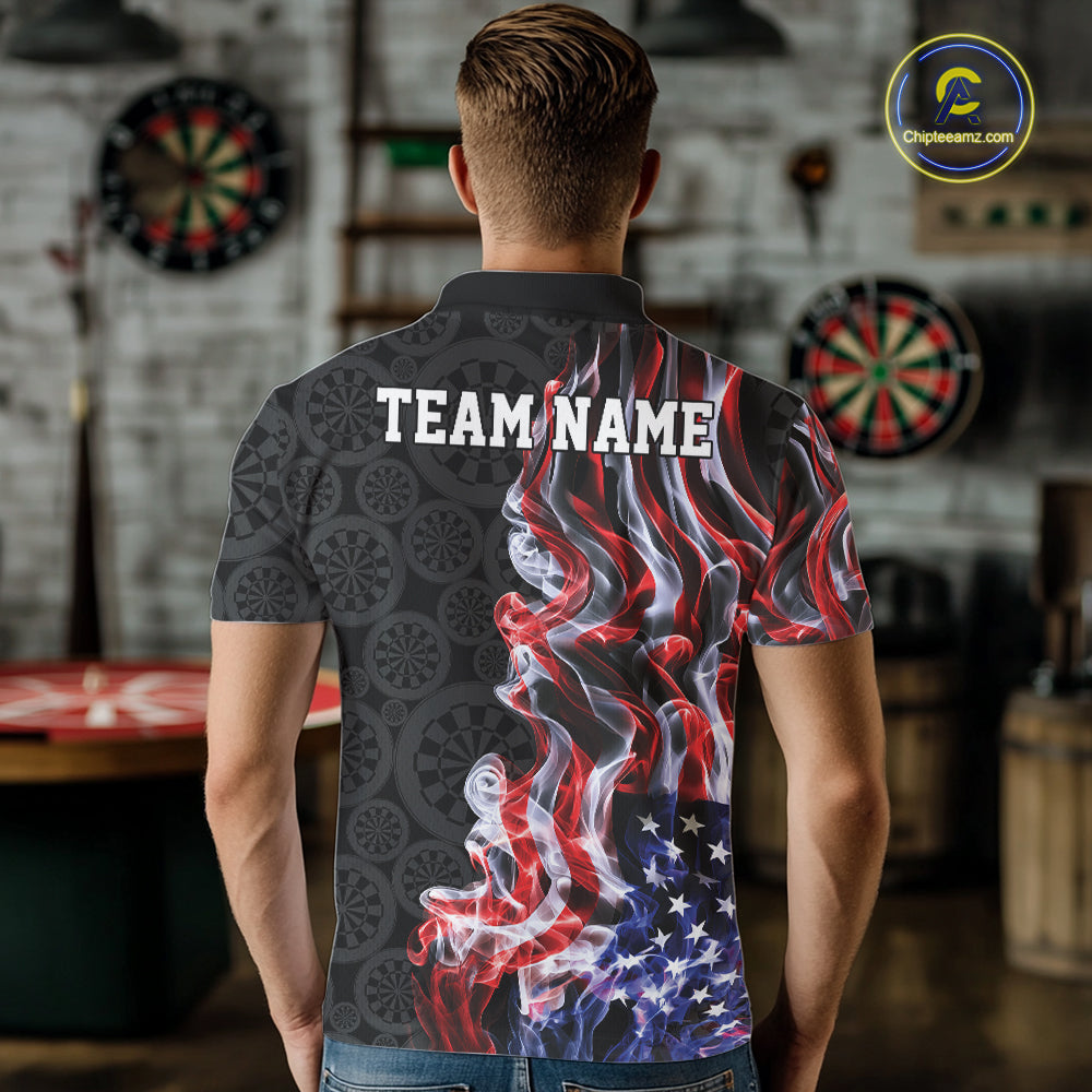 Custom Patriotic American Flag Smoke Flame Dart Team Polo Shirt