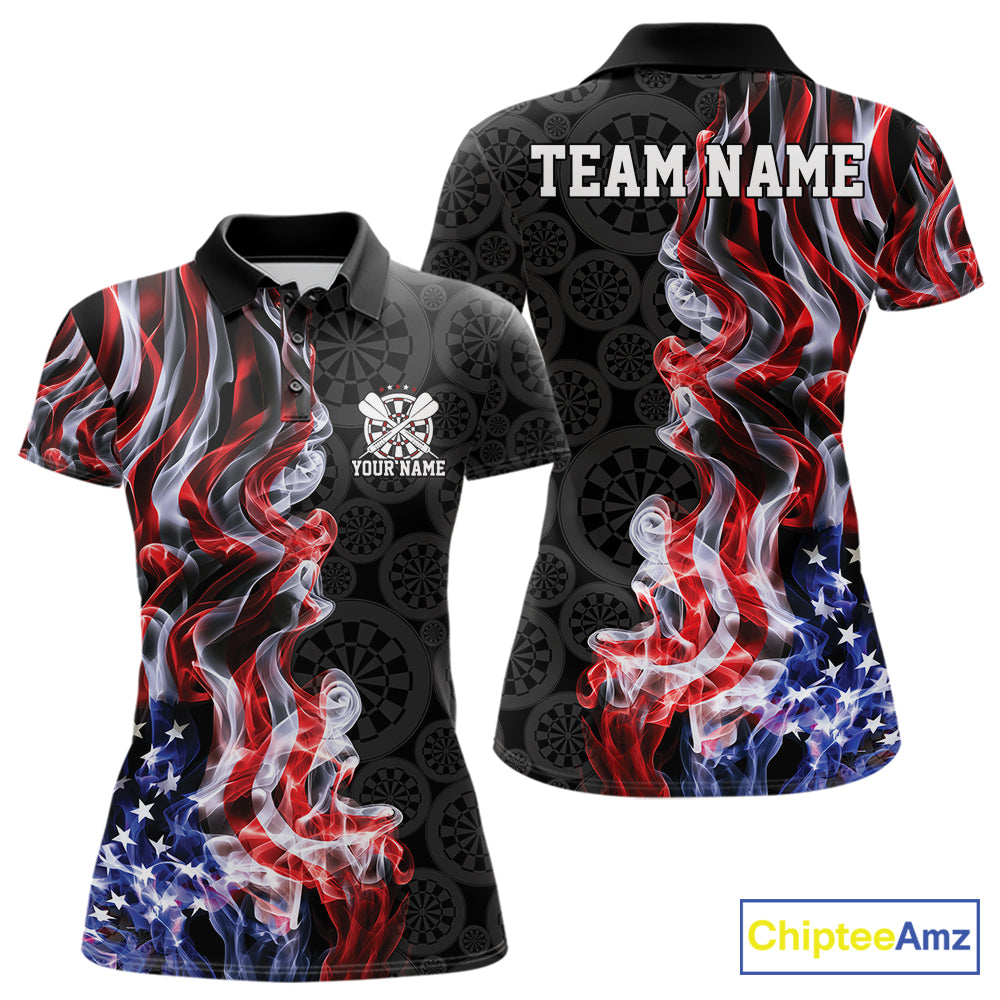 Custom Patriotic American Flag Smoke Flame Dart Team Polo Shirt