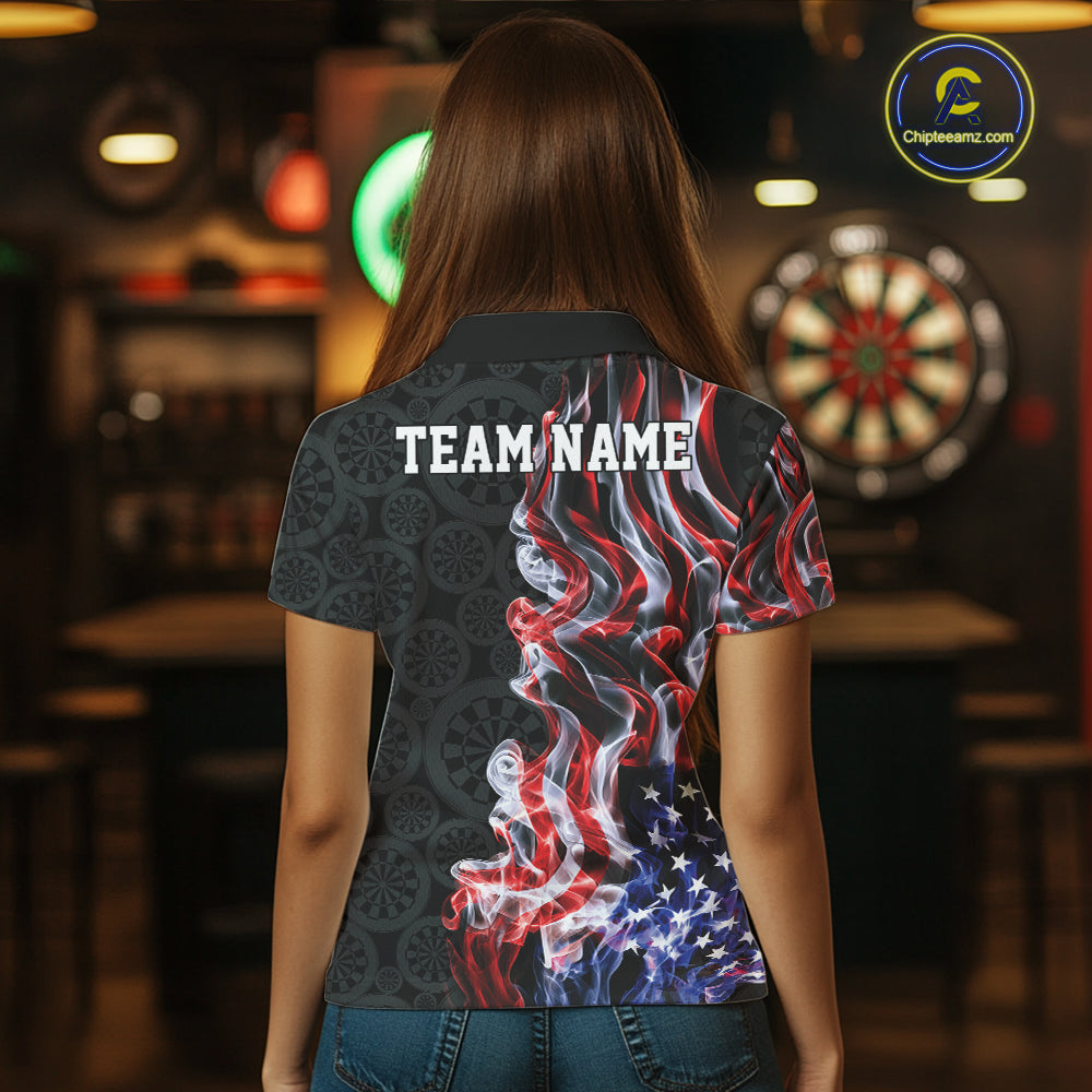 Custom Patriotic American Flag Smoke Flame Dart Team Polo Shirt