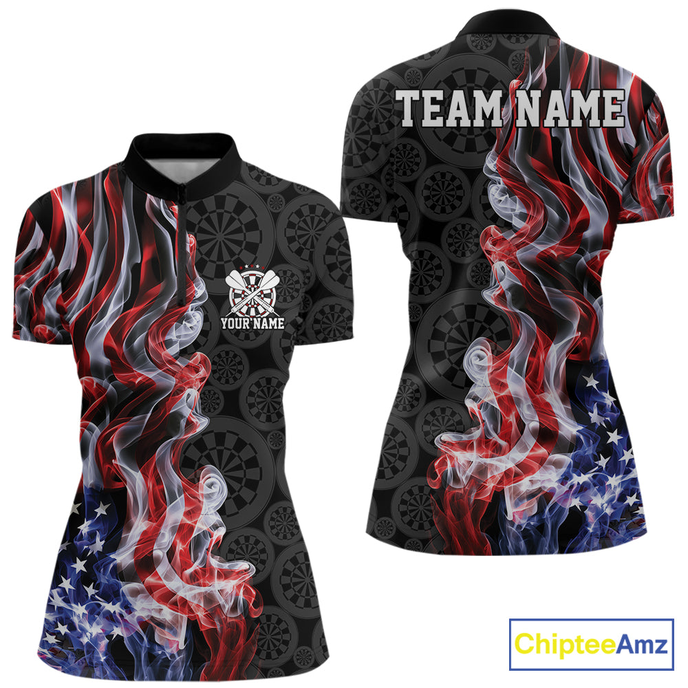 Custom Patriotic American Flag Smoke Flame Dart Team Quarter-Zip Shirt