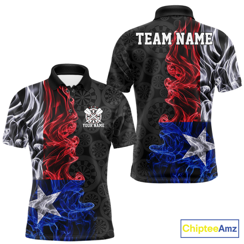 Custom Patriotic Texas State Flag Smoke Flame Dart Team Polo Shirt