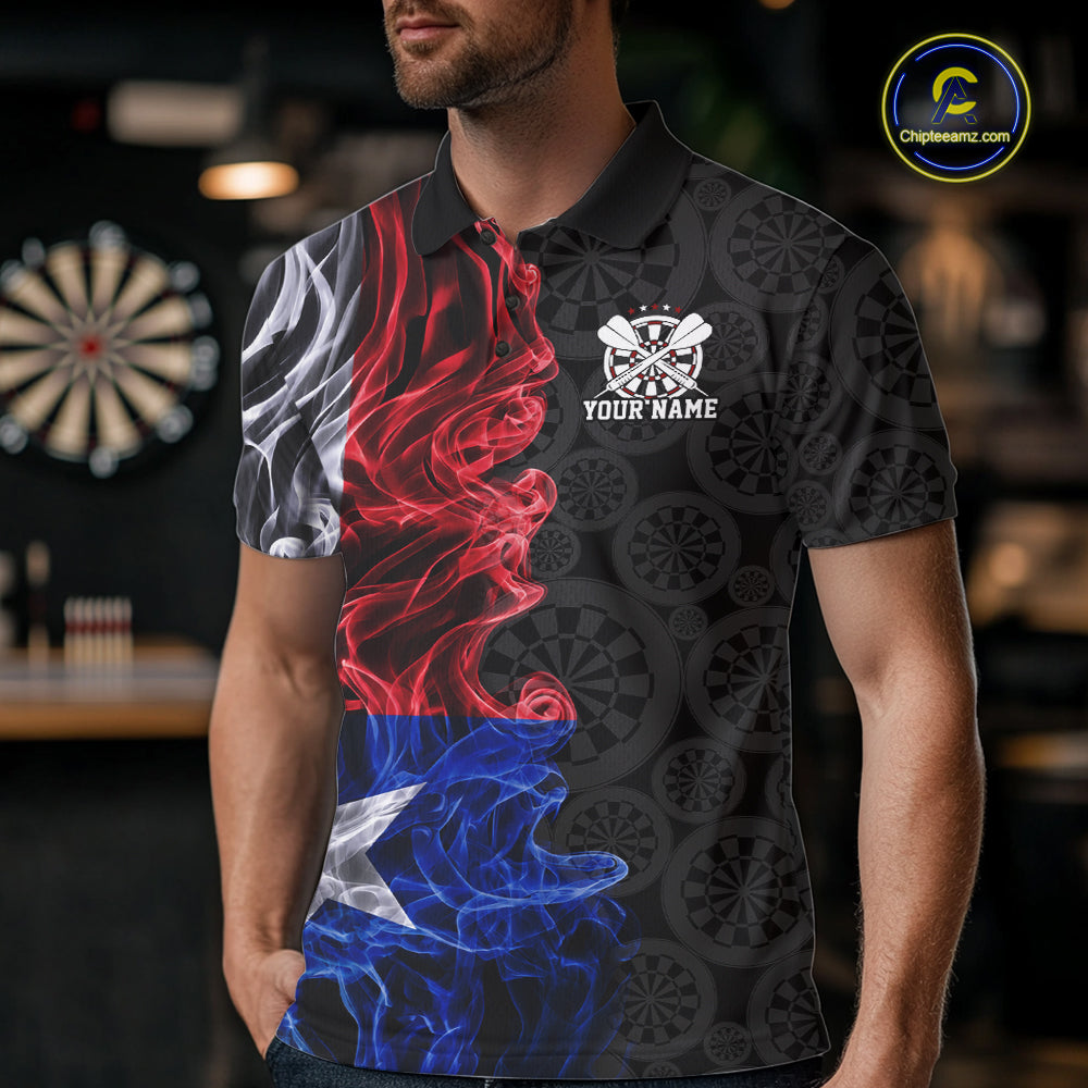 Custom Patriotic Texas State Flag Smoke Flame Dart Team Polo Shirt