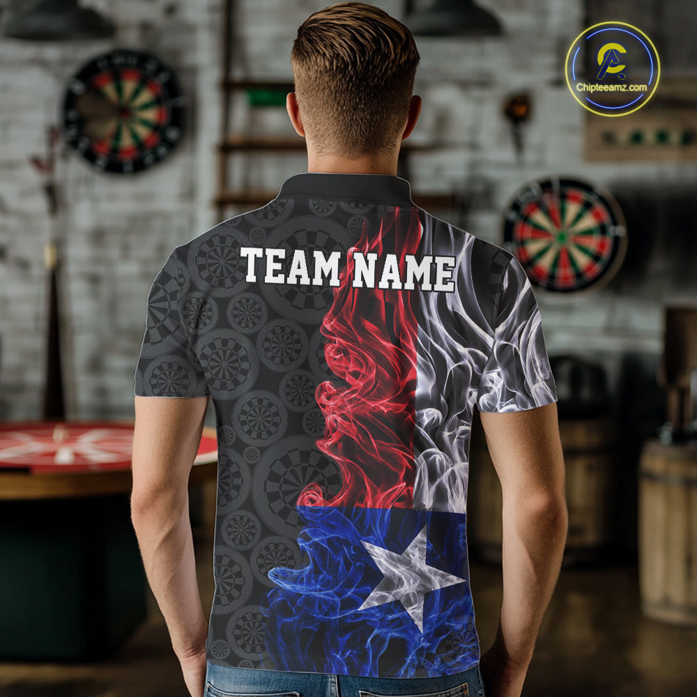Custom Patriotic Texas State Flag Smoke Flame Dart Team Polo Shirt