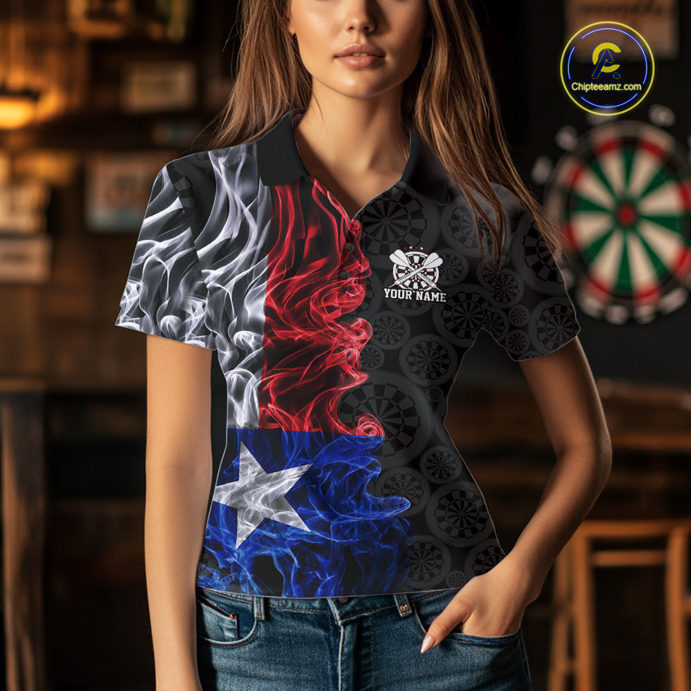 Custom Patriotic Texas State Flag Smoke Flame Dart Team Polo Shirt