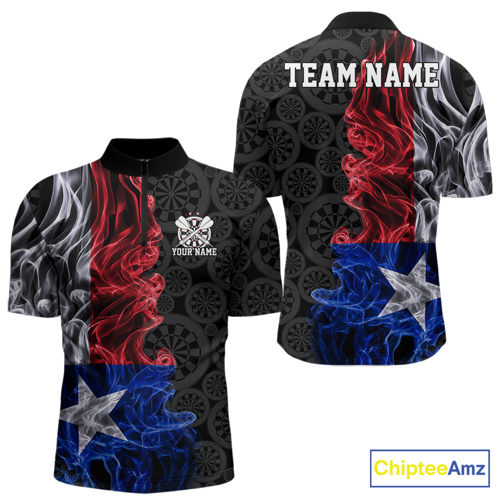 Custom Patriotic Texas State Flag Smoke Flame Dart Team Quarter Zip Shirt