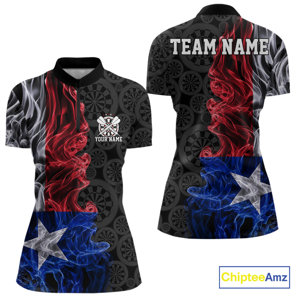 Custom Patriotic Texas State Flag Smoke Flame Dart Team Quarter-Zip Shirt