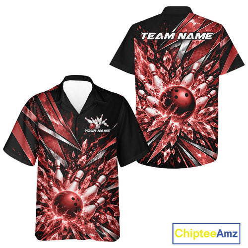 Custom Red Icy Crystal Bowling And Button Up Shirt, Ice Bowling Team Jersey Bowler Outfit