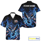 Custom Patriotic Flaming Bald Eagle American Flag Bowling And Hawaiian Shirt