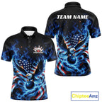 Custom Patriotic Flaming Bald Eagle American Flag Bowling Polo Shirt