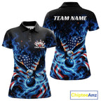 Custom Patriotic Flaming Bald Eagle American Flag Bowling Polo Shirt