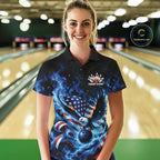 Custom Patriotic Flaming Bald Eagle American Flag Bowling Polo Shirt