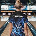 Custom Patriotic Flaming Bald Eagle American Flag Bowling Polo Shirt