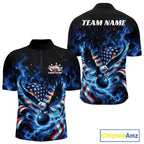 Custom Patriotic Flaming Bald Eagle American Flag Bowling Quarter Zip Shirt