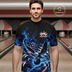 Custom Patriotic Flaming Bald Eagle American Flag Bowling Quarter Zip Shirt