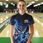 Custom Patriotic Flaming Bald Eagle American Flag Bowling Quarter-Zip Shirt