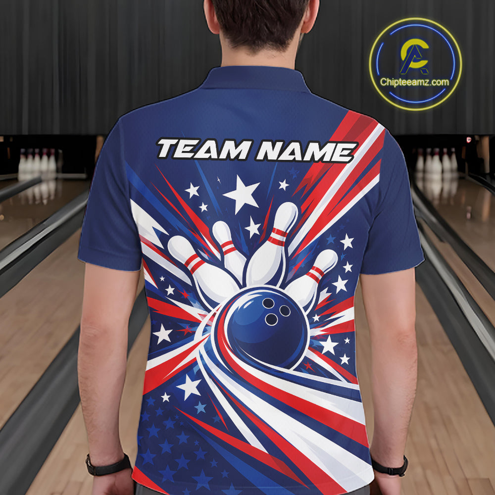 Custom Patriotic Bowling League Polo Shirt, Bowling Jersey Team Uniform