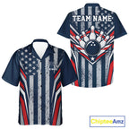 Grunge American Flag Custom Vintage Patriotic Bowling And Button Up Shirt, Bowler Outfit