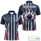 Grunge American Flag Custom Vintage Patriotic Bowling Polo Shirt, Bowler Outfit