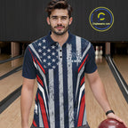 Grunge American Flag Custom Vintage Patriotic Bowling Polo Shirt, Bowler Outfit