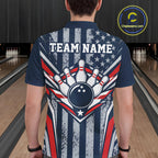 Grunge American Flag Custom Vintage Patriotic Bowling Polo Shirt, Bowler Outfit