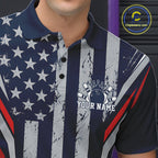 Grunge American Flag Custom Vintage Patriotic Bowling Polo Shirt, Bowler Outfit