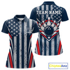Grunge American Flag Custom Vintage Patriotic Bowling Polo Shirt, Bowler Outfit