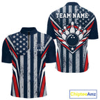 Grunge American Flag Custom Vintage Patriotic Bowling Quarter Zip Shirt, Bowler Outfit