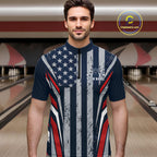 Grunge American Flag Custom Vintage Patriotic Bowling Quarter Zip Shirt, Bowler Outfit