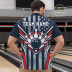 Grunge American Flag Custom Vintage Patriotic Bowling Quarter Zip Shirt, Bowler Outfit