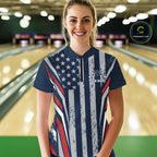 Grunge American Flag Custom Vintage Patriotic Bowling Shirt, Bowler Outfit