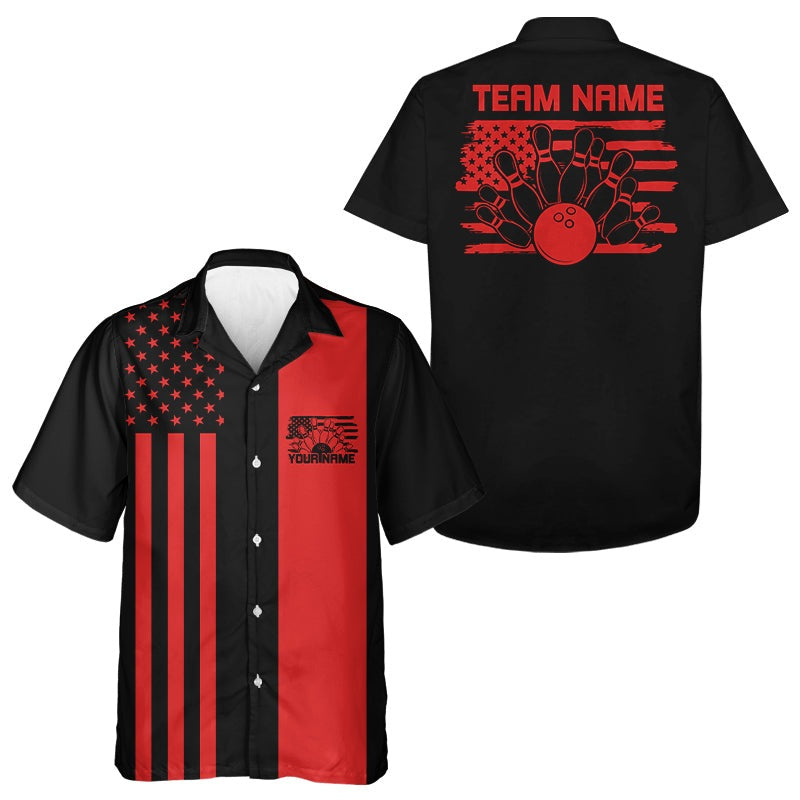 Custom Vintage US Flag Patriotic Bowling Button Up Team Shirt And