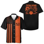 Custom Vintage US Flag Patriotic Bowling Button Up Team Shirt And