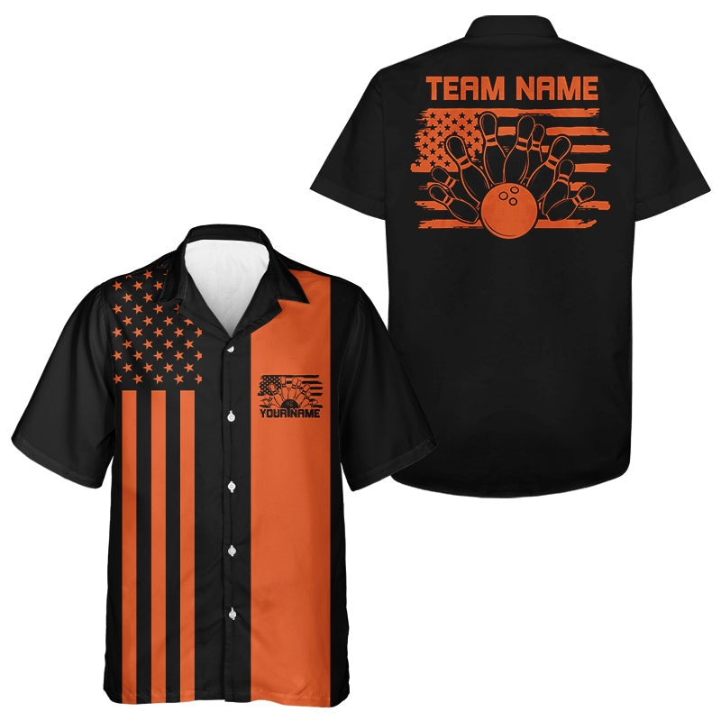 Custom Vintage US Flag Patriotic Bowling Button Up Team Shirt And