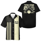 Custom Vintage US Flag Patriotic Bowling Button Up Team Shirt And