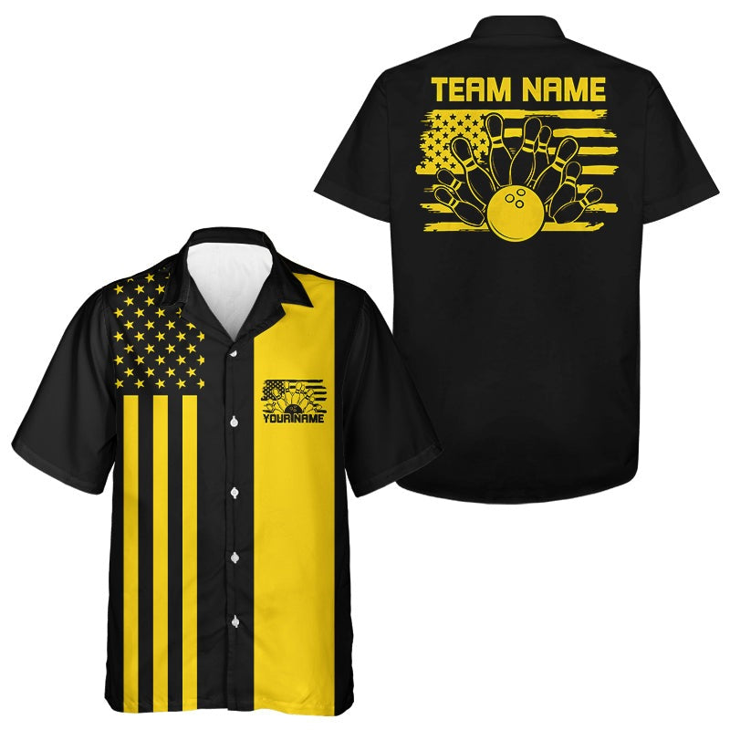 Custom Vintage US Flag Patriotic Bowling Button Up Team Shirt And