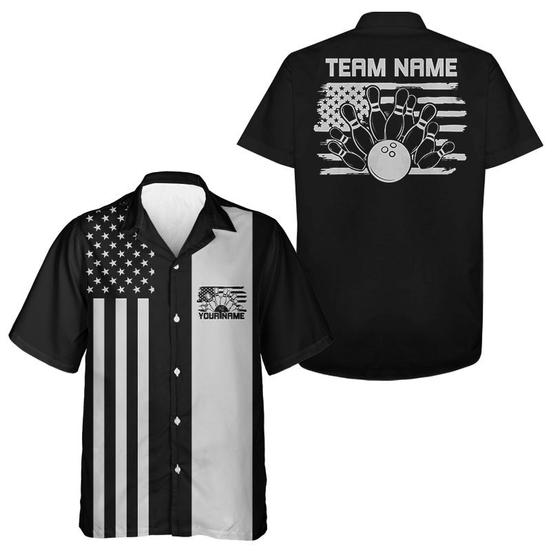 Custom Vintage US Flag Patriotic Bowling Button Up Team Shirt And